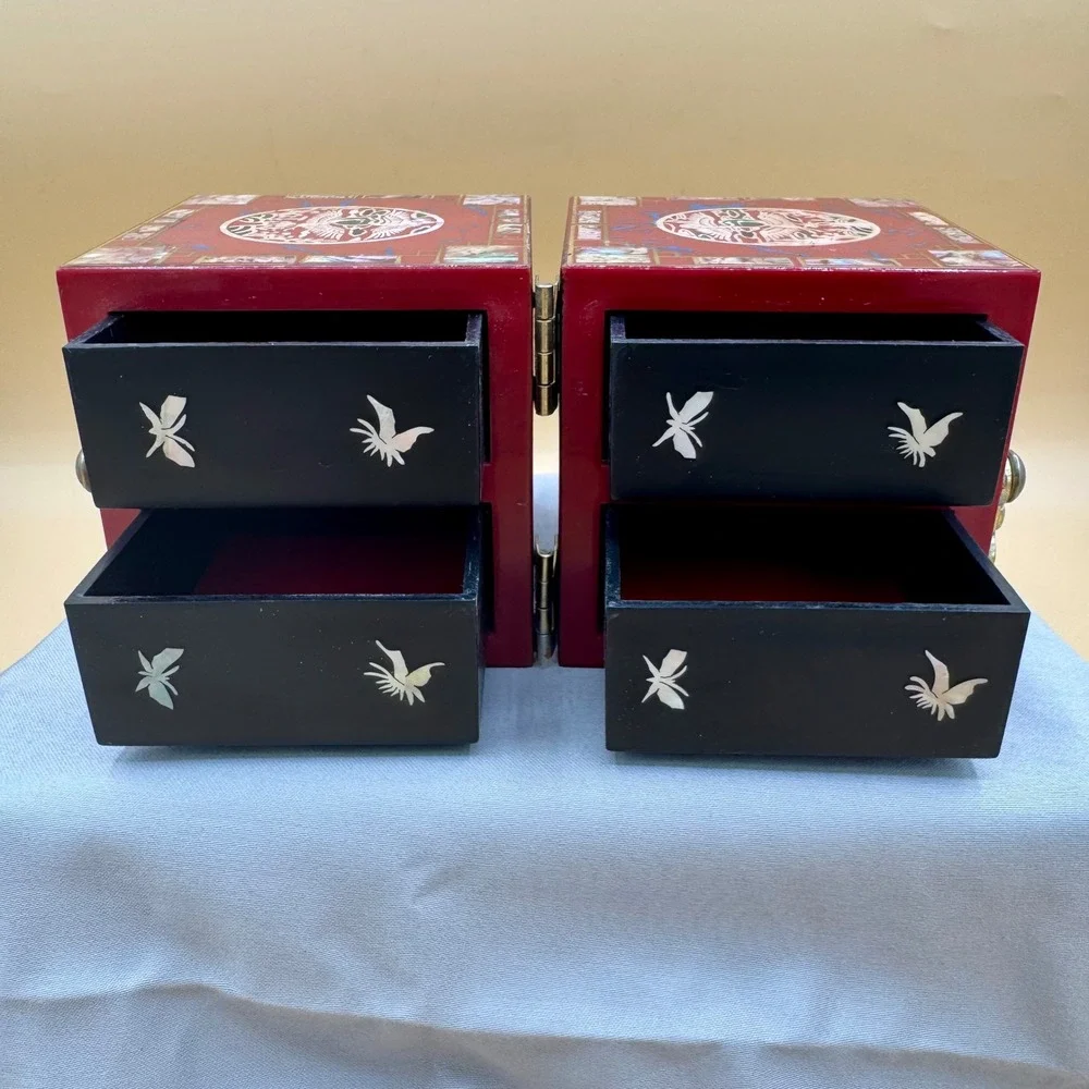Vintage Korean Najeonchilgi Style Jewelry Box 4 Drawers Phoenix Mother of Pearl